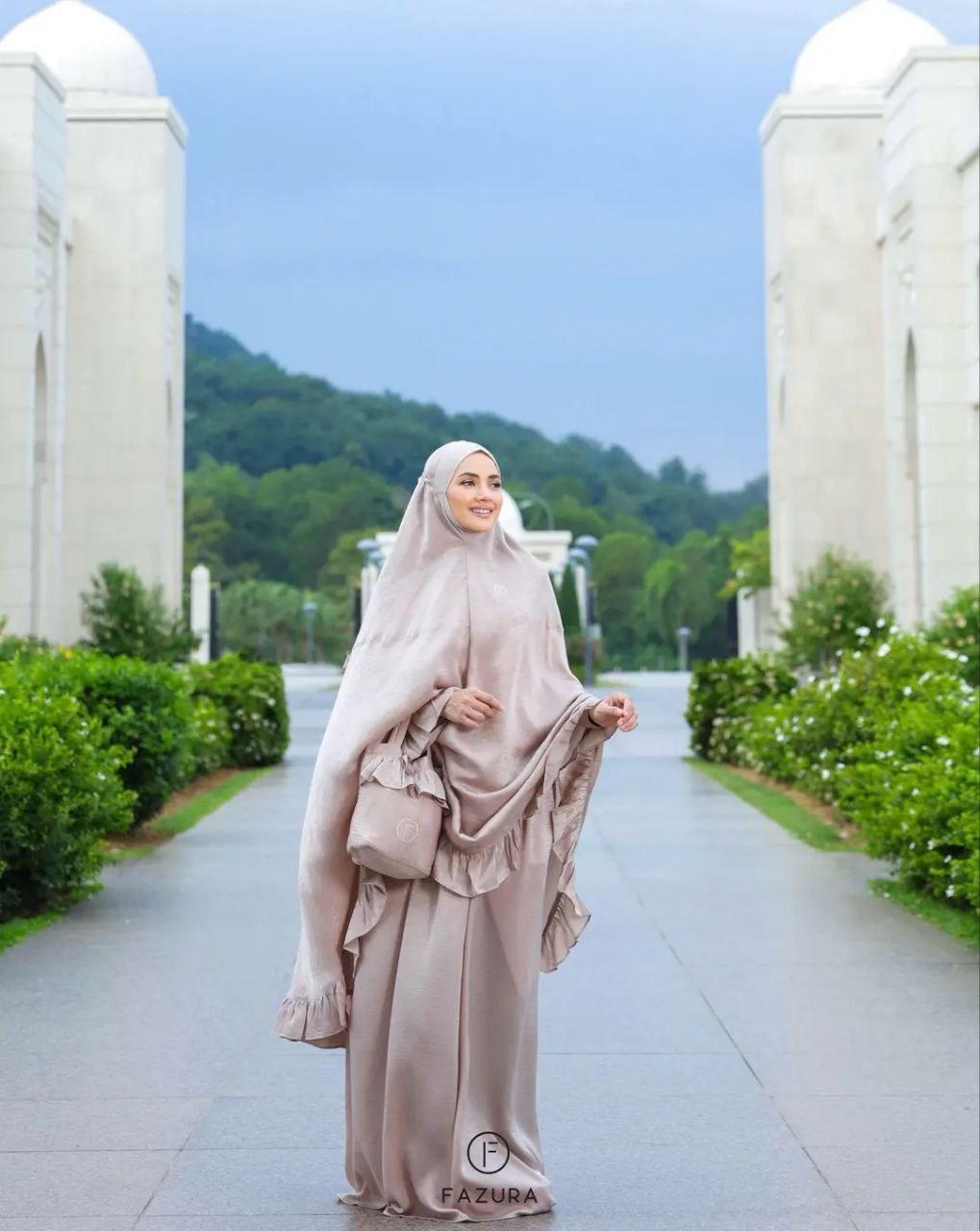 Telekung Ruffles Fazura Sand Solace